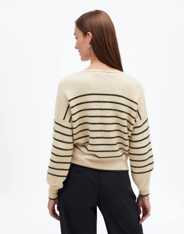 Women Wedged VNeck Sweater Luxury Forest Stripe Madewell Sweaters