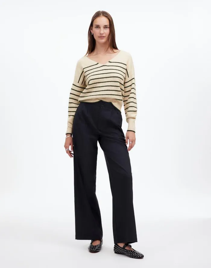 Women Wedged VNeck Sweater Luxury Forest Stripe Madewell Sweaters