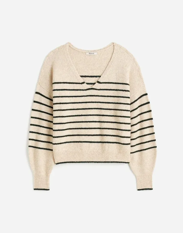 Women Wedged VNeck Sweater Luxury Forest Stripe Madewell Sweaters