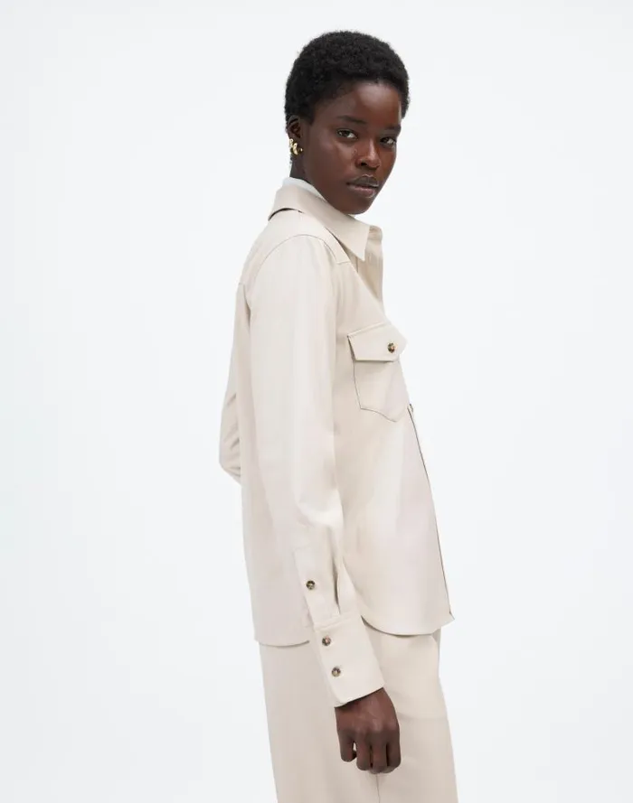 Women Western ButtonUp Shirt In Brushed Twill Pebble Stone Madewell Tops and Shirts