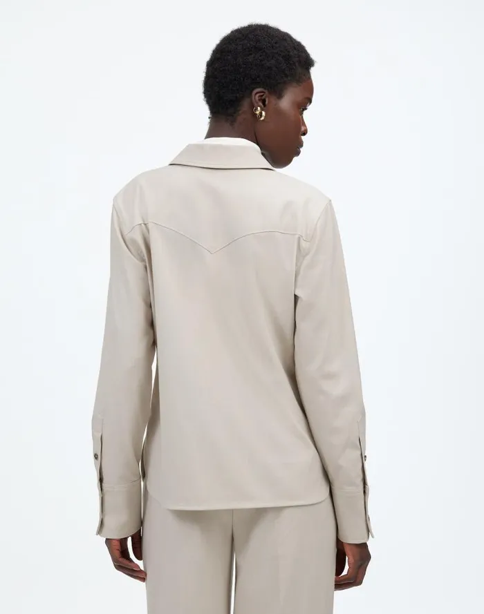 Women Western ButtonUp Shirt In Brushed Twill Pebble Stone Madewell Tops and Shirts