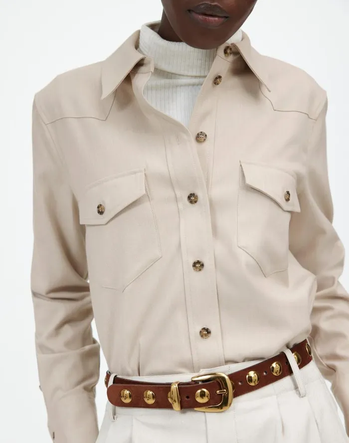 Women Western ButtonUp Shirt In Brushed Twill Pebble Stone Madewell Tops and Shirts