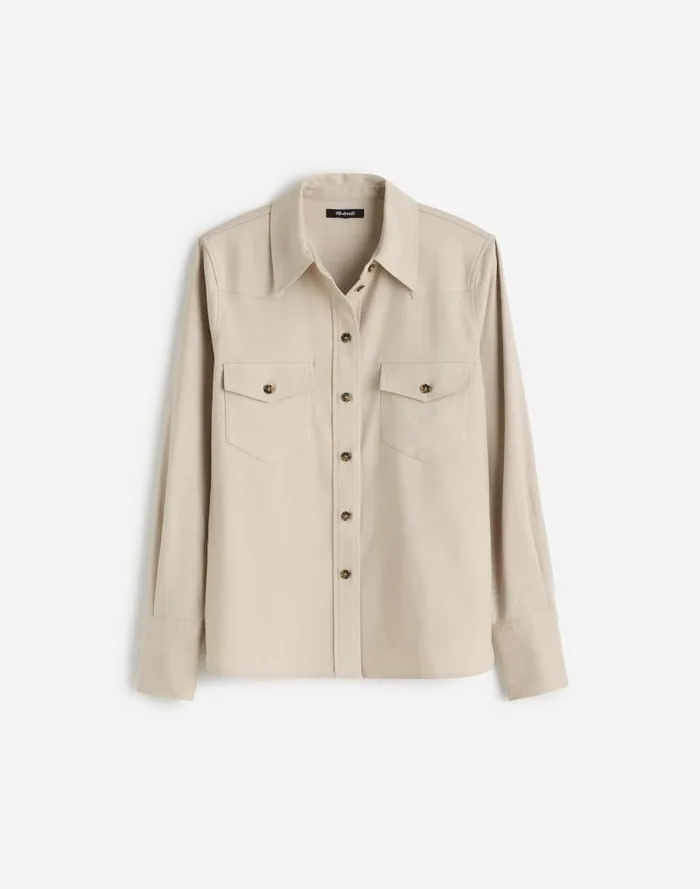 Women Western ButtonUp Shirt In Brushed Twill Pebble Stone Madewell Tops and Shirts