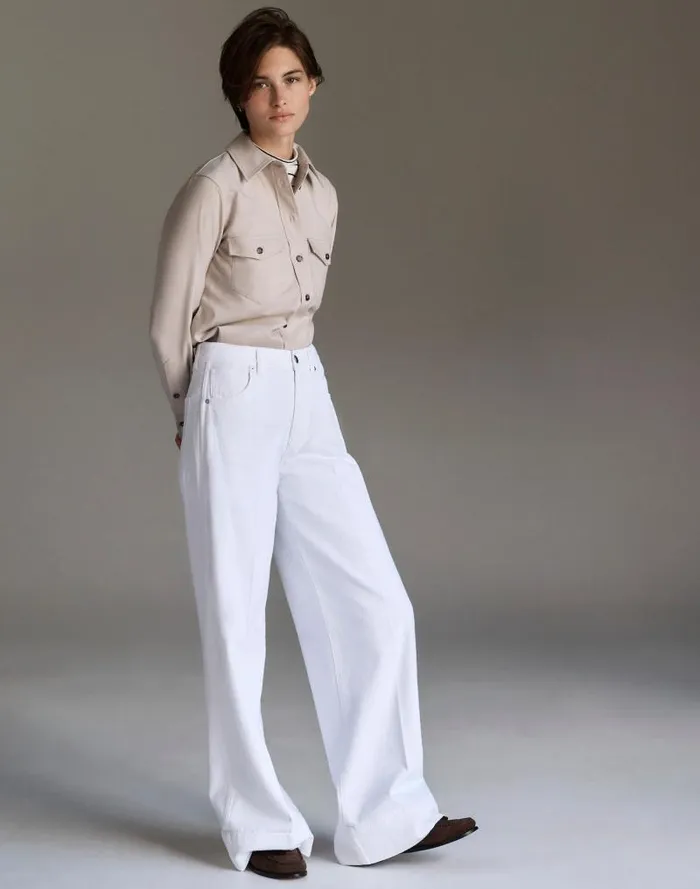 Women Western ButtonUp Shirt In Brushed Twill Pebble Stone Madewell Tops and Shirts