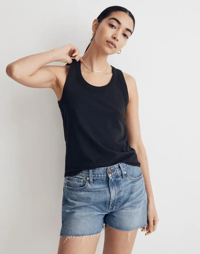 Women Whisper Cotton Scoopneck Tank Top True Black Madewell Tees