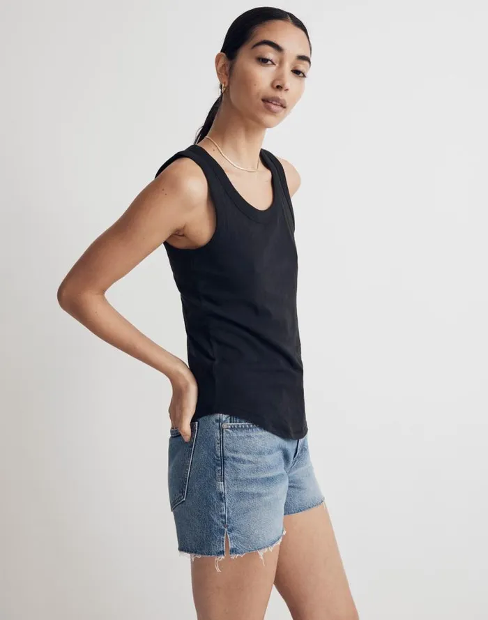 Women Whisper Cotton Scoopneck Tank Top True Black Madewell Tees