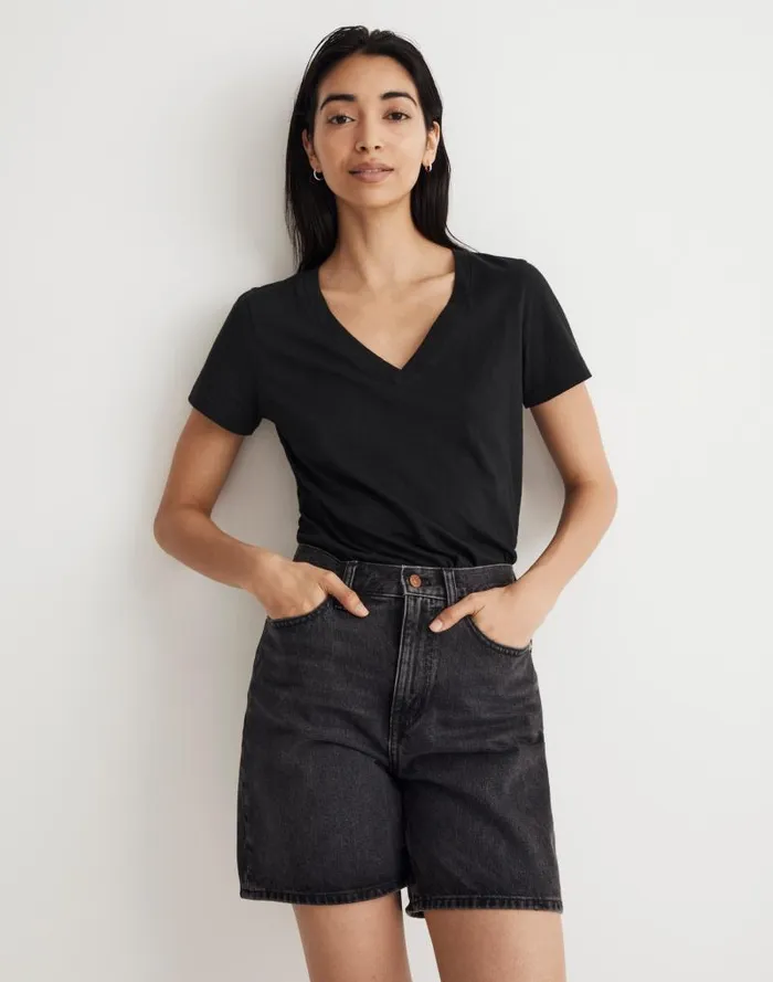 Women Whisper Cotton VNeck Tee True Black Madewell Tees