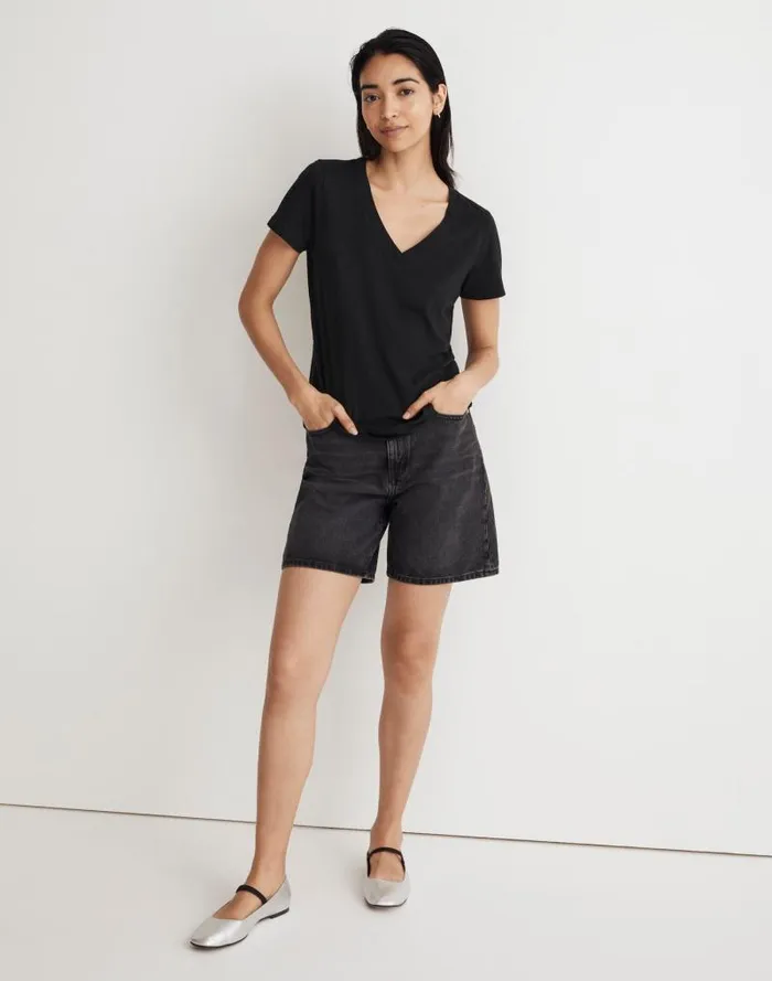 Women Whisper Cotton VNeck Tee True Black Madewell Tees