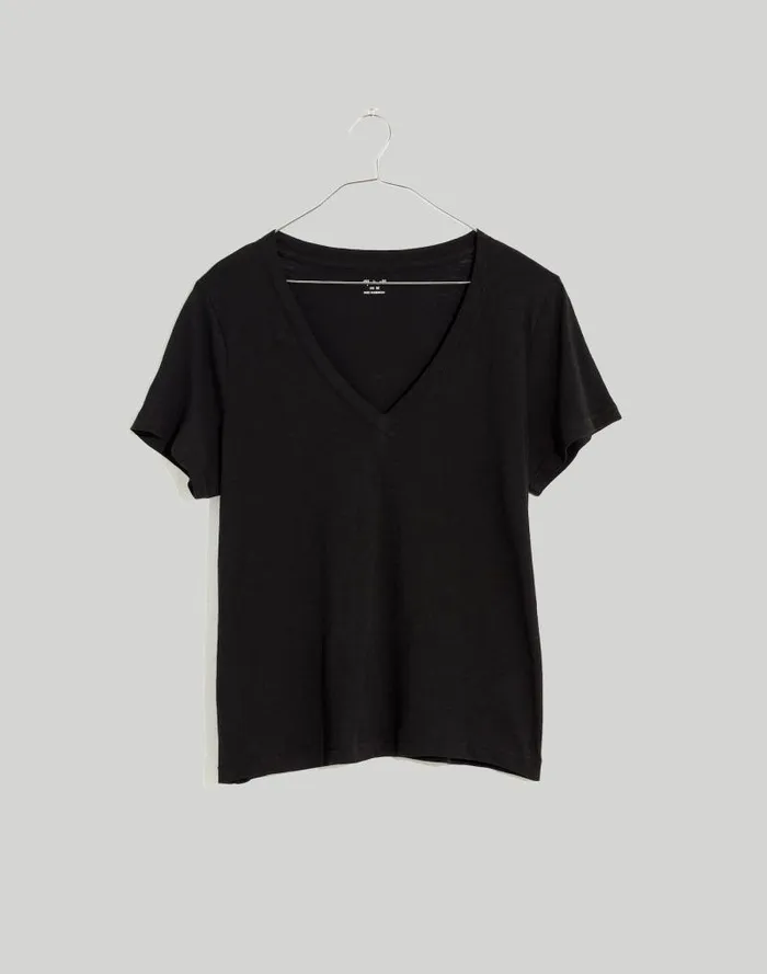 Women Whisper Cotton VNeck Tee True Black Madewell Tees