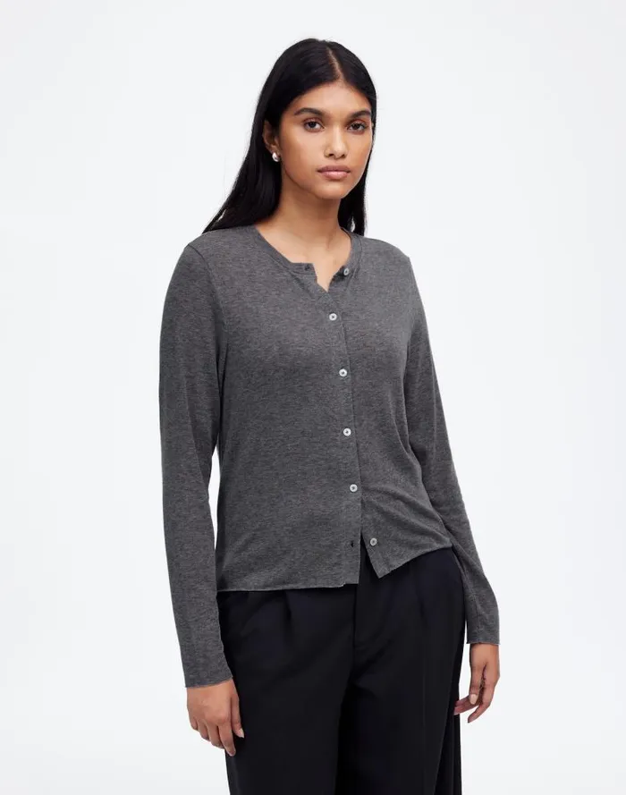 Women WoolBlend Crewneck Cardigan Hthr Coal Madewell Tees