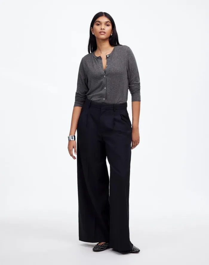 Women WoolBlend Crewneck Cardigan Hthr Coal Madewell Tees