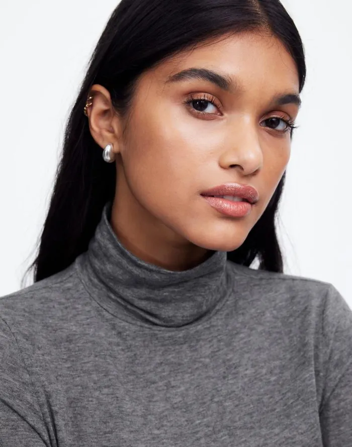 Women WoolBlend Turtleneck LongSleeve Tee Hthr Coal Madewell Tees