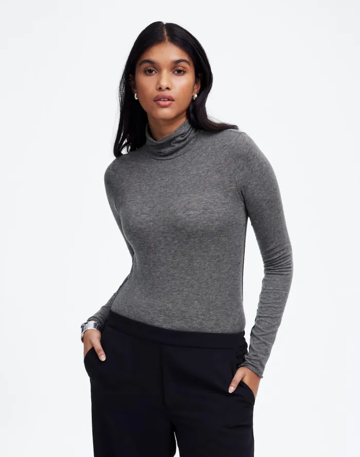 Women WoolBlend Turtleneck LongSleeve Tee Hthr Coal Madewell Tees