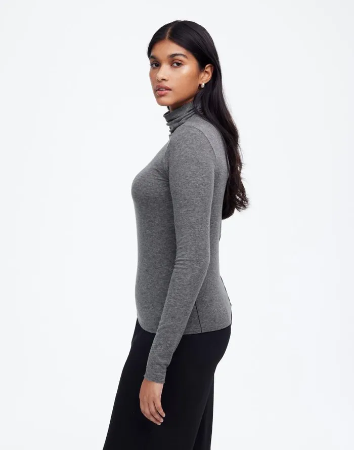 Women WoolBlend Turtleneck LongSleeve Tee Hthr Coal Madewell Tees
