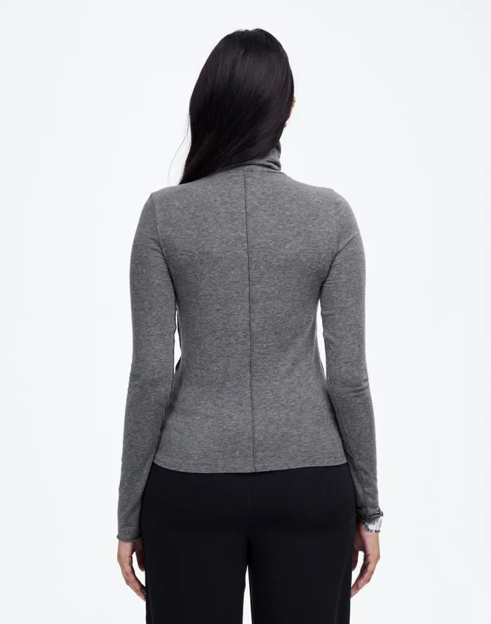 Women WoolBlend Turtleneck LongSleeve Tee Hthr Coal Madewell Tees
