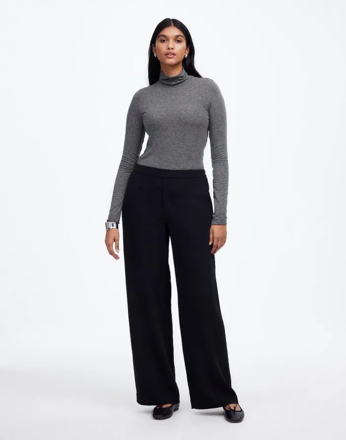 Women WoolBlend Turtleneck LongSleeve Tee Hthr Coal Madewell Tees