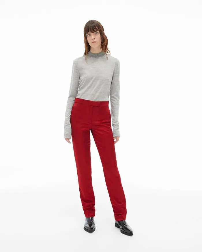 Women Wool Jersey Mockneck Sweater Heather Grey Helmut Lang Sweaters