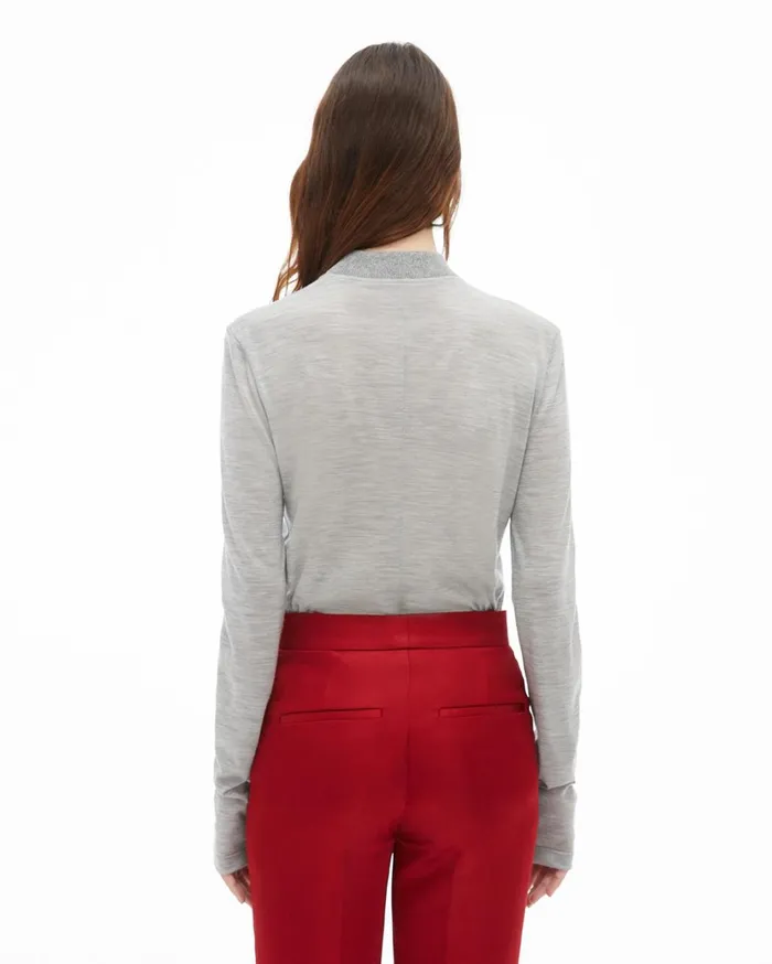 Women Wool Jersey Mockneck Sweater Heather Grey Helmut Lang Sweaters