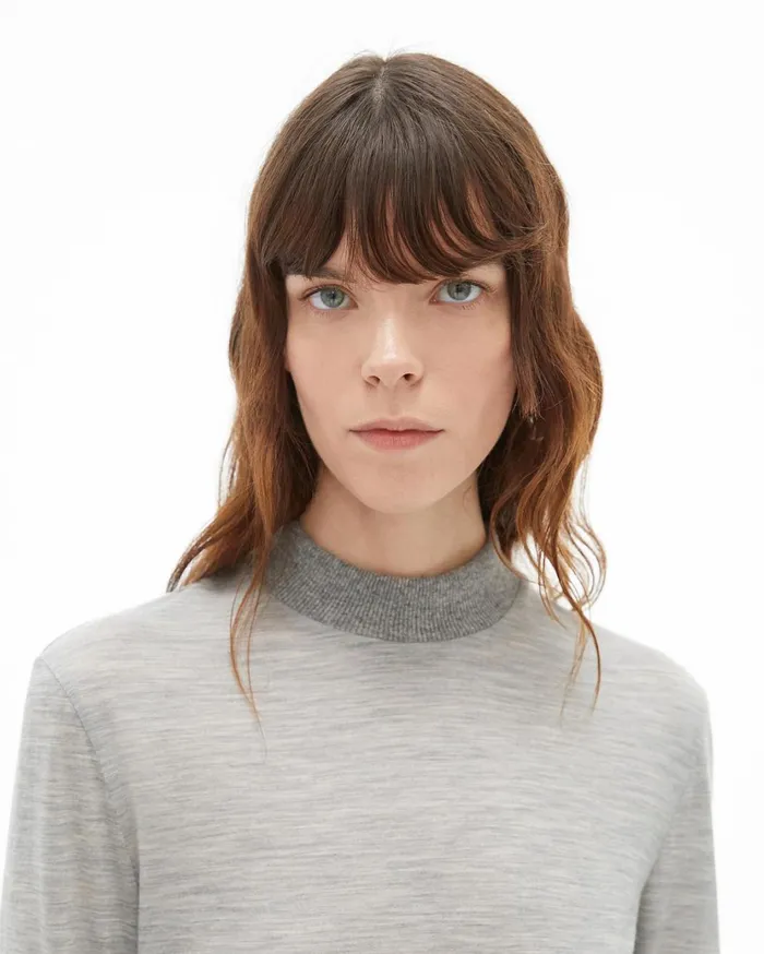 Women Wool Jersey Mockneck Sweater Heather Grey Helmut Lang Sweaters