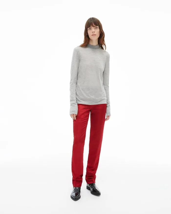 Women Wool Jersey Mockneck Sweater Heather Grey Helmut Lang Sweaters